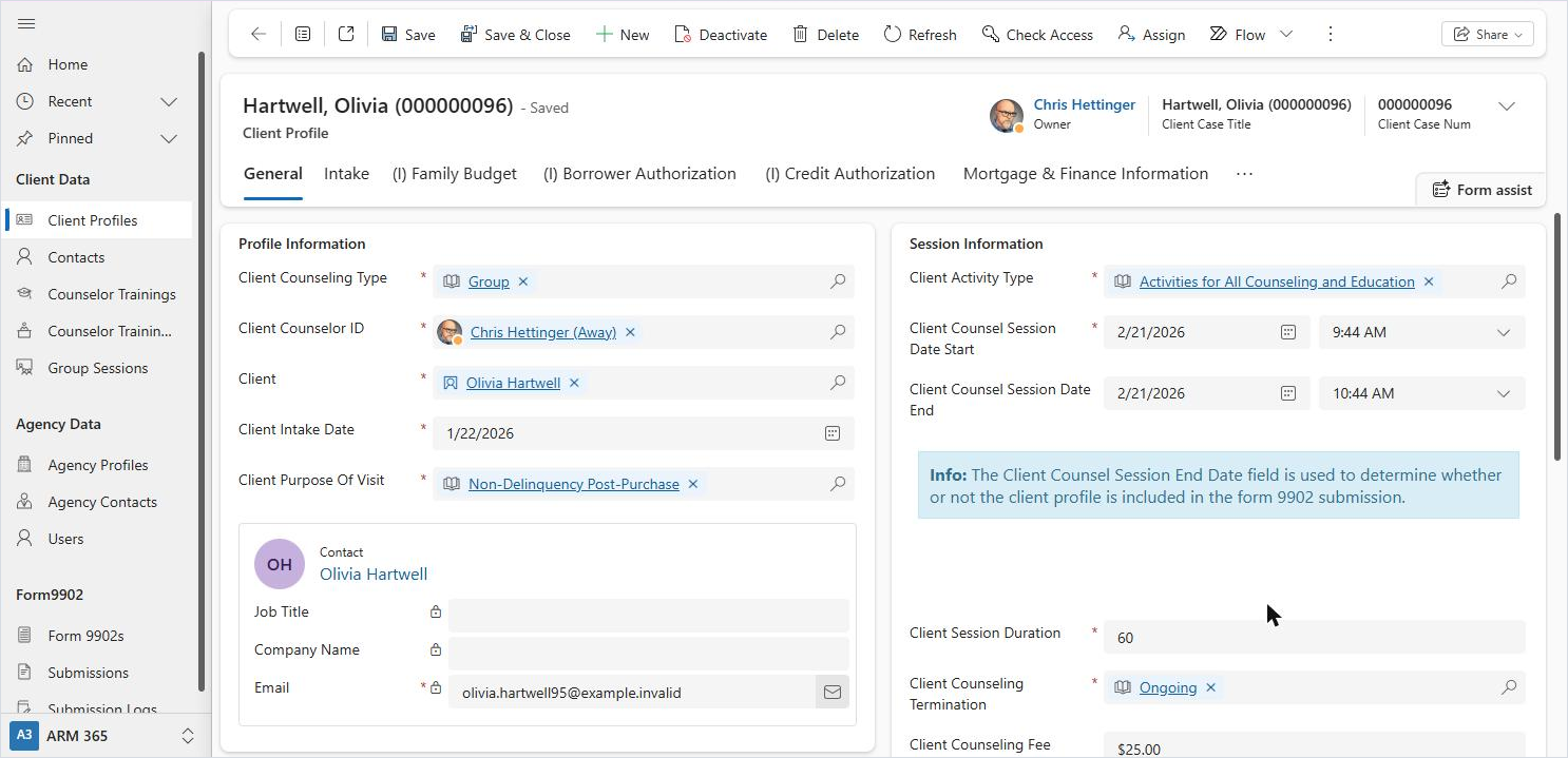 ARM365 client profile record ARM365 client profile record